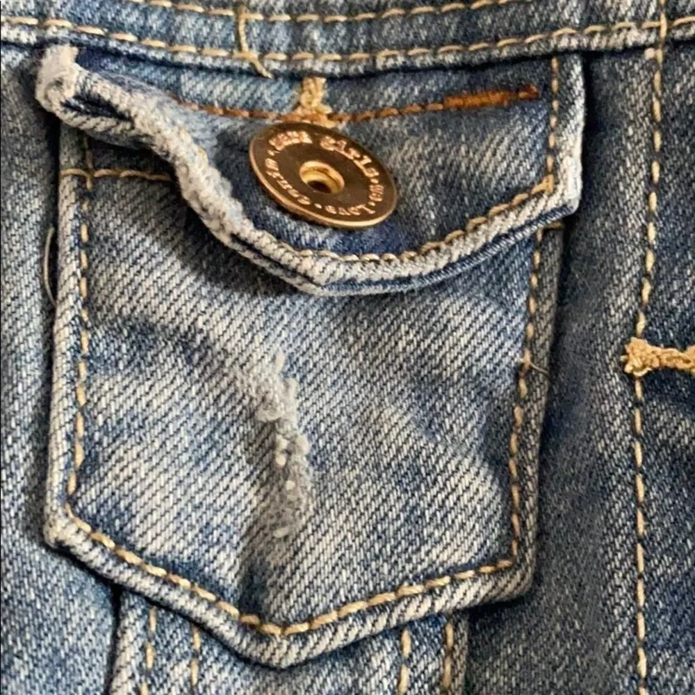 Zara Girls Blue Distressed Denim Button Vest
